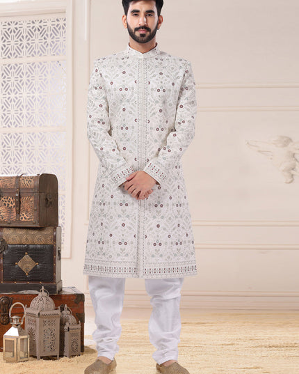 White Silk Sherwani