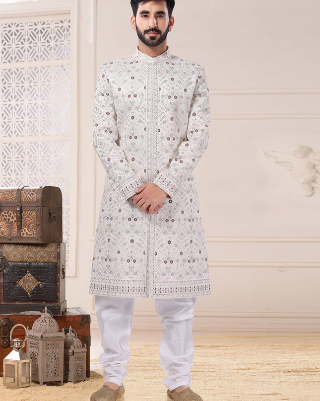 White Silk Sherwani