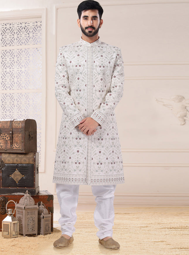 White Silk Sherwani