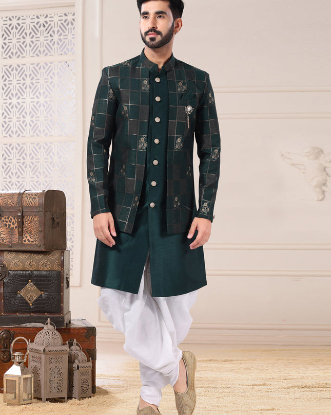 Bottle Green Silk Semi Indo Western Outfit