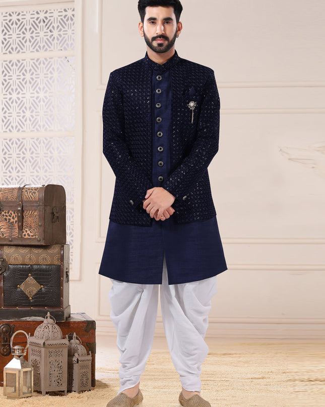 Navy Blue Silk Semi Indo Western Outfit