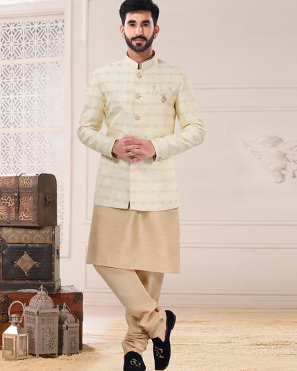 Cream Jacquard Semi Indo Western Outfit