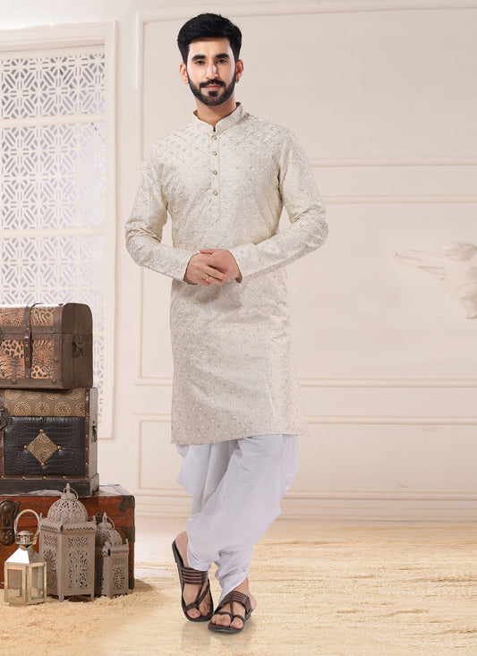 Cream Silk Dhori Kurta Set