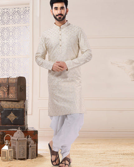 Cream Silk Dhori Kurta Set