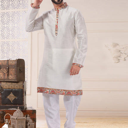 Cream Silk Kurta Pyjama Set
