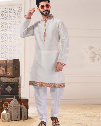 Cream Silk Kurta Pyjama Set