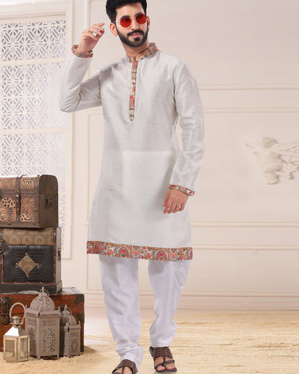 Cream Silk Kurta Pyjama Set