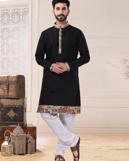 Black Silk Kurta Pyjama Set