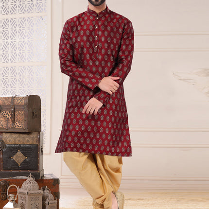 Maroon Jacquard Kurta Pyjama Set