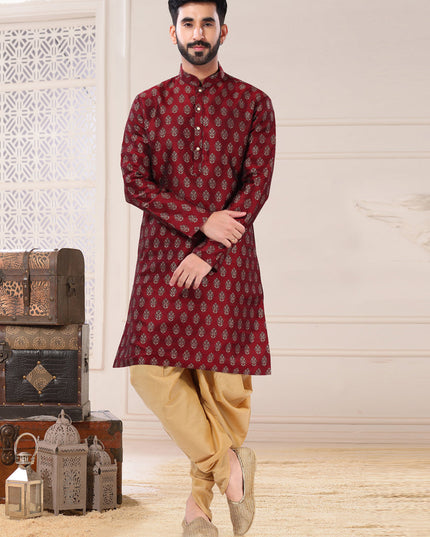 Maroon Jacquard Kurta Pyjama Set