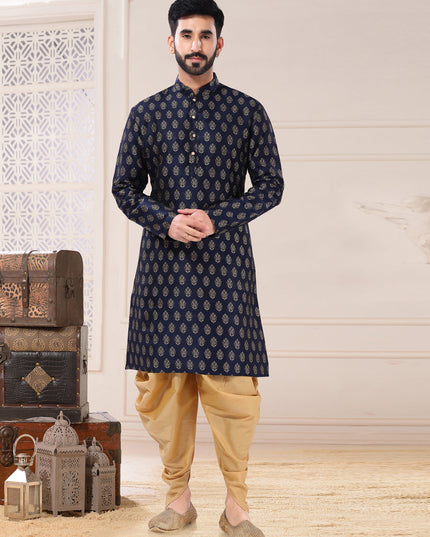 Navy Blue Jacquard Kurta Pyjama Set