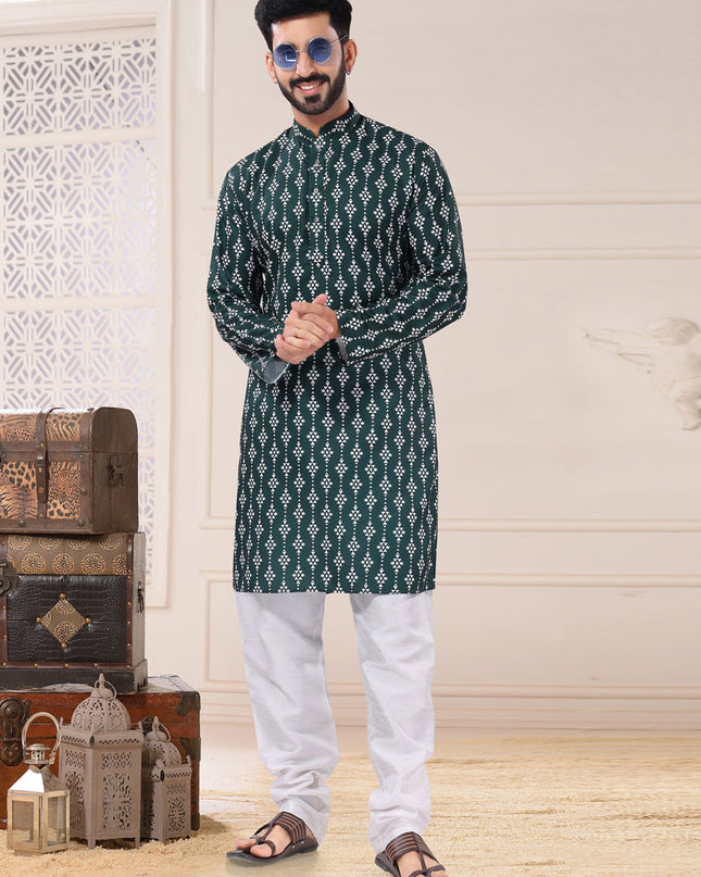 Green Cotton Kurta Pyjama Set