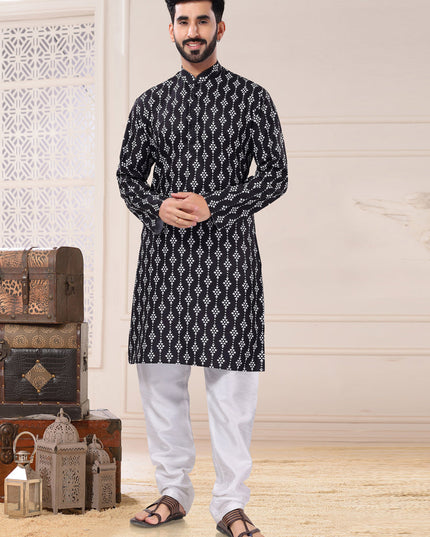 Black Cotton Kurta Pyjama Set