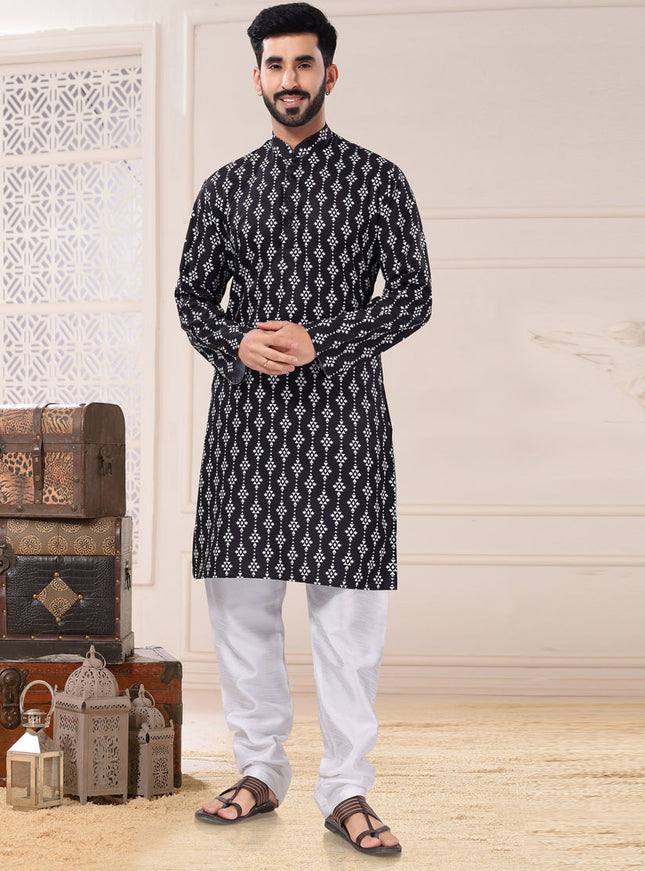 Black Cotton Kurta Pyjama Set