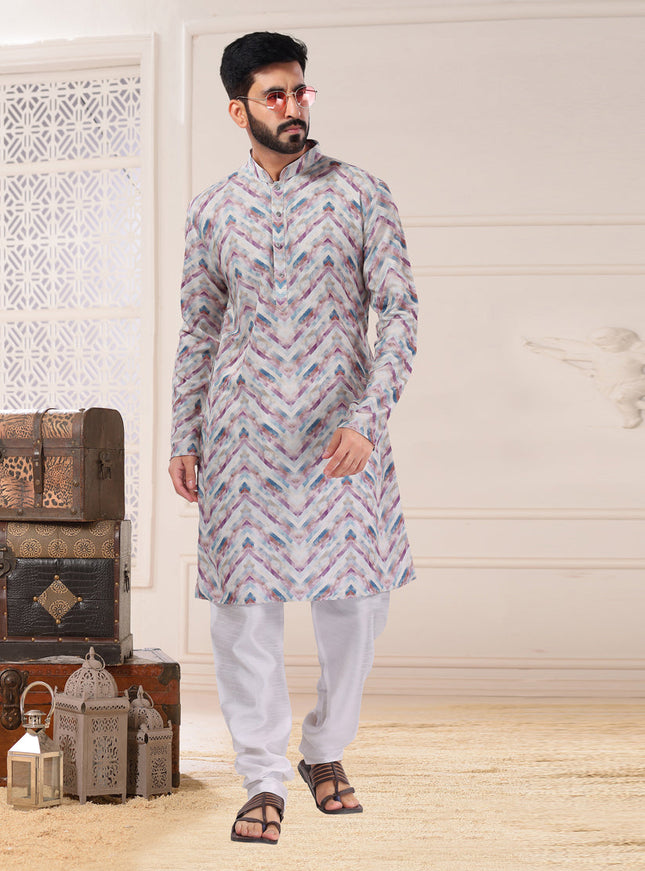 Grey Cotton Kurta Pyjama Set