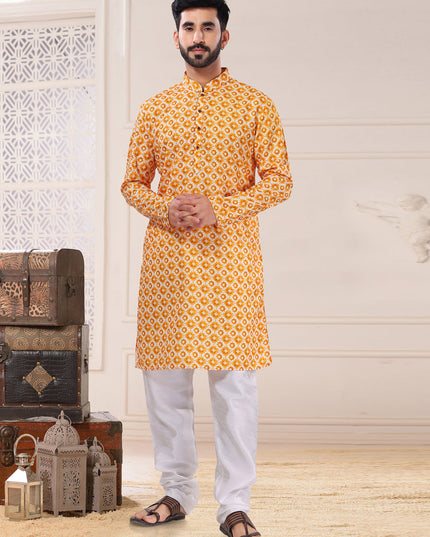 Yellow Cotton Kurta Pyjama Set
