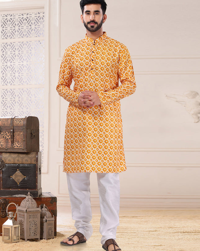 Yellow Cotton Kurta Pyjama Set