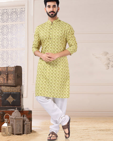 Pista Green Cotton Kurta Pyjama Set