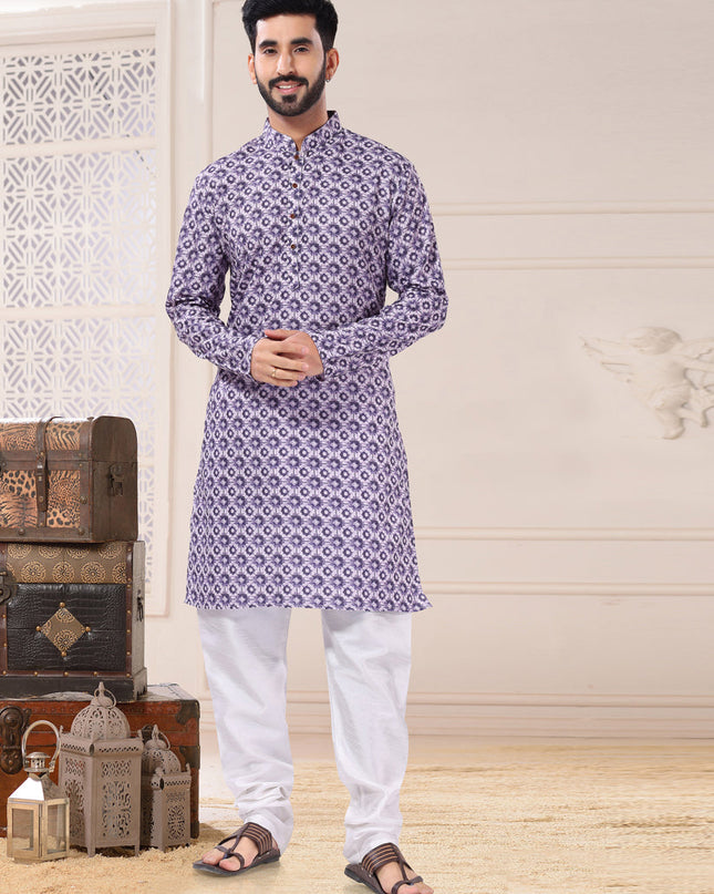 Purple Cotton Kurta Pyjama Set