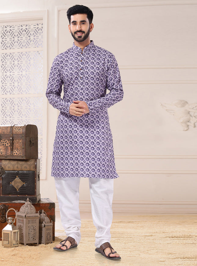 Purple Cotton Kurta Pyjama Set