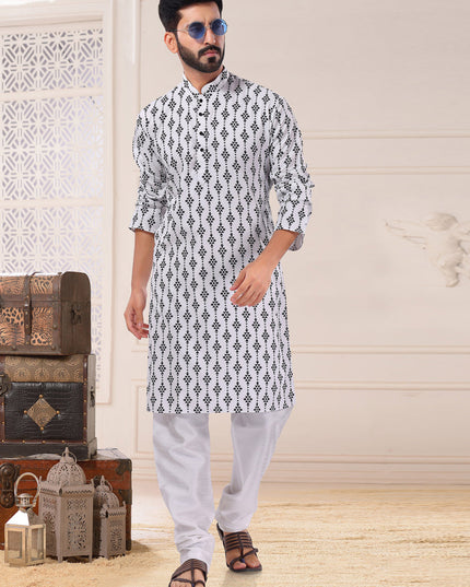 White Cotton Kurta Pyjama Set
