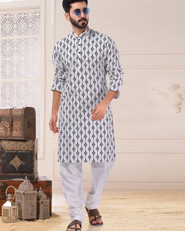 White Cotton Kurta Pyjama Set