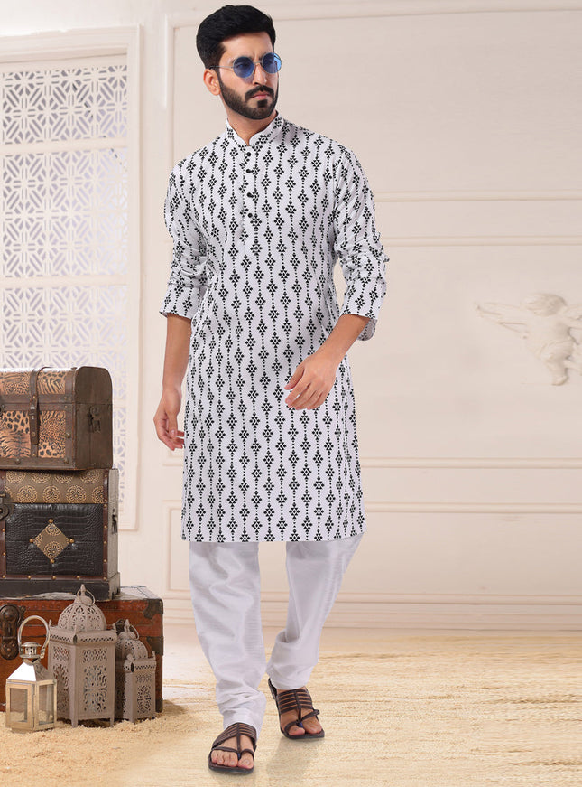White Cotton Kurta Pyjama Set