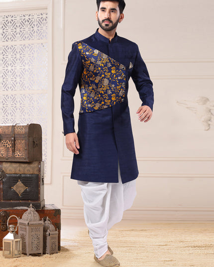 Navy Blue Silk Semi Indo Western Outfit