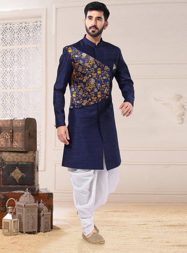 Navy Blue Silk Semi Indo Western Outfit