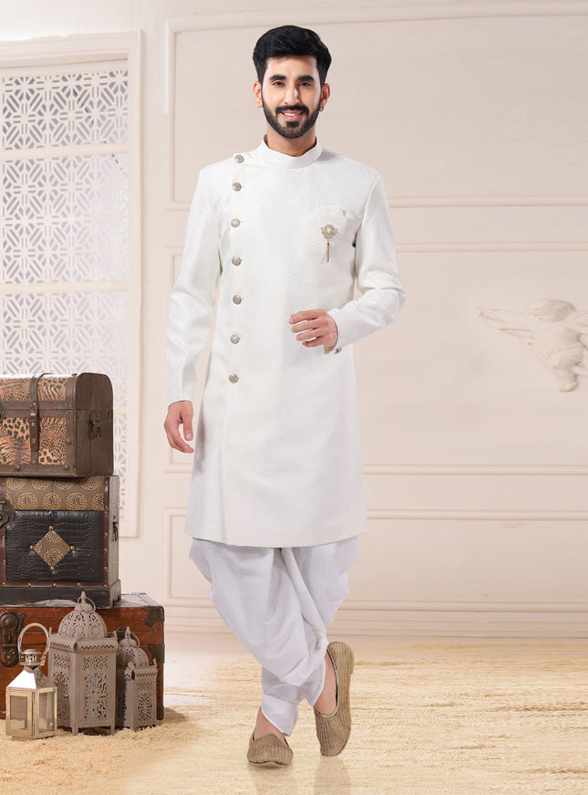 White Jacquard Indo Western Outfit