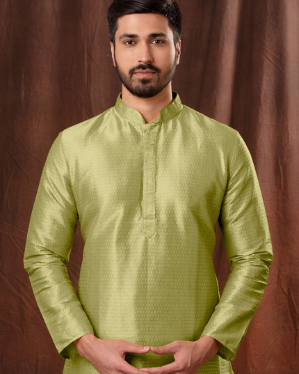 Pear Green Jacquard Men Kurta Pyjama Set