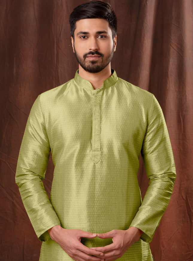 Pear Green Jacquard Men Kurta Pyjama Set