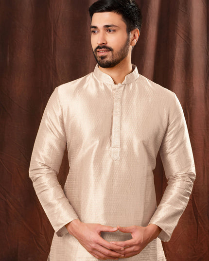 Ivory Jacquard Men Kurta Pyjama Set