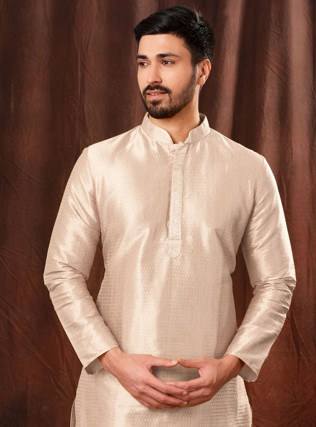 Ivory Jacquard Men Kurta Pyjama Set