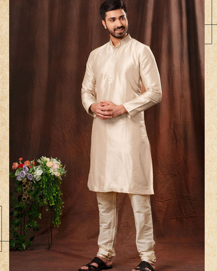 Ivory Jacquard Men Kurta Pyjama Set