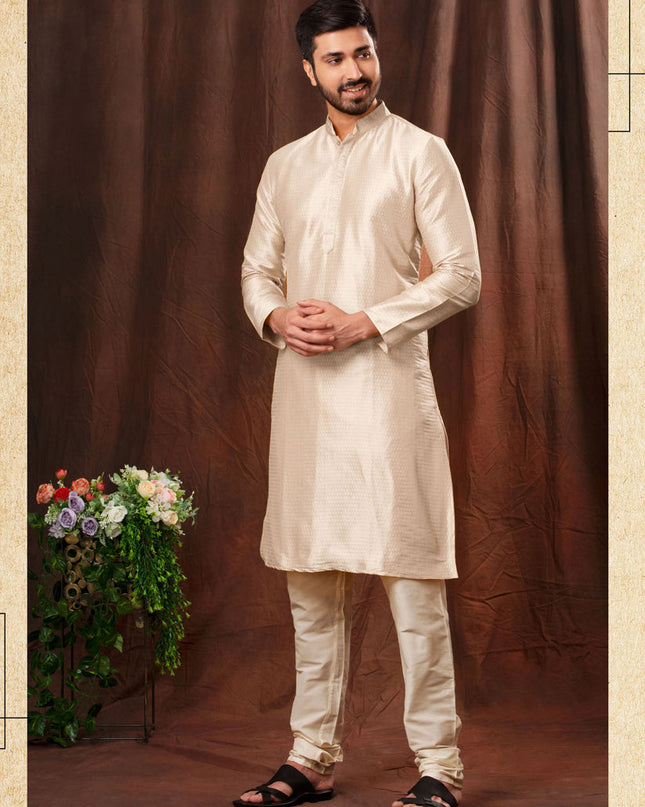 Ivory Jacquard Men Kurta Pyjama Set