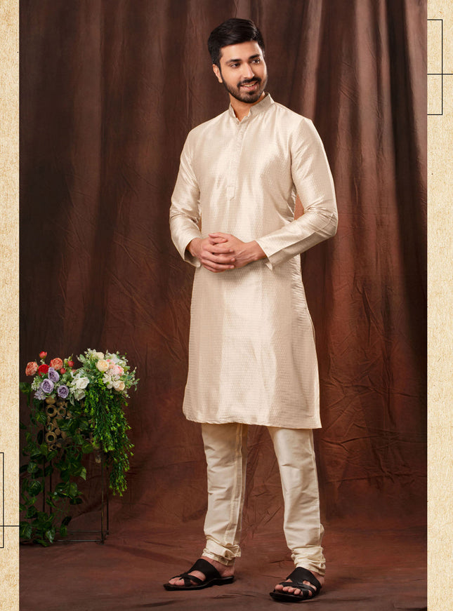 Ivory Jacquard Men Kurta Pyjama Set