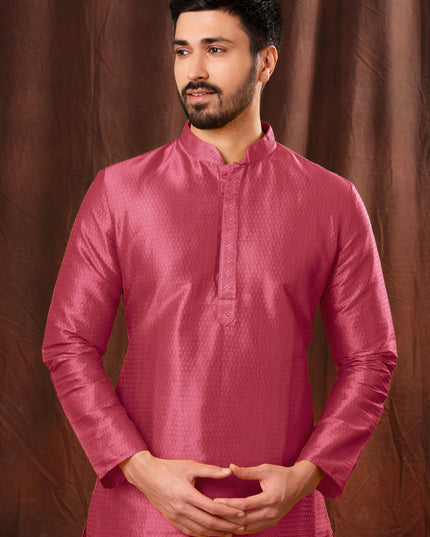 Onion Pink Jacquard Men Kurta Pyjama Set