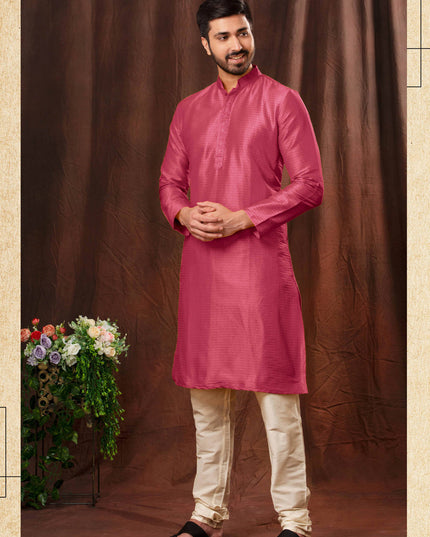 Onion Pink Jacquard Men Kurta Pyjama Set