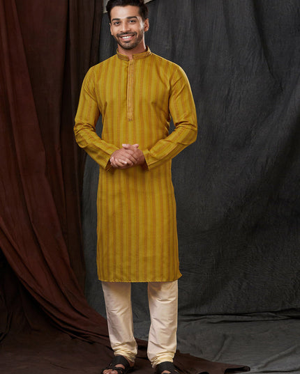 Mustard Polyester Printed Kurta Pyjama Set