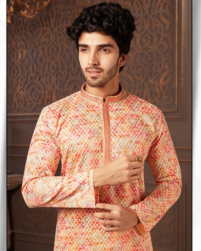 Multicolor Polyester Silk Embroidered Kurta Pyjama Set