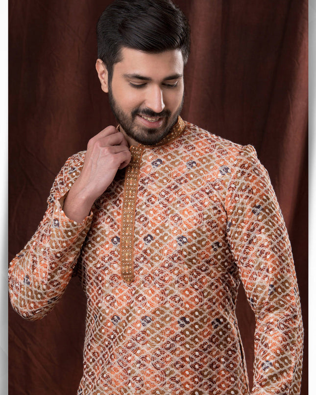 Multicolor Polyester Silk Embroidered Kurta Pyjama Set