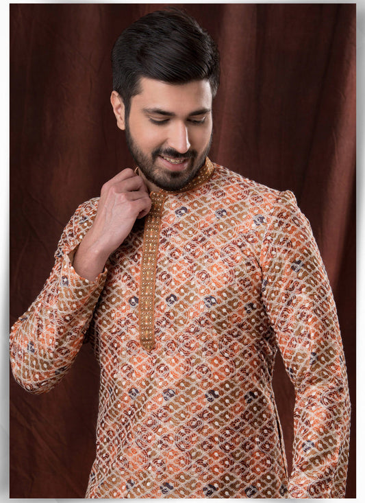 Multicolor Polyester Silk Embroidered Kurta Pyjama Set