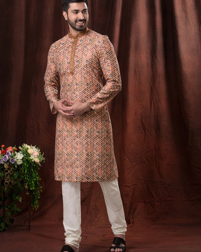 Multicolor Polyester Silk Embroidered Kurta Pyjama Set