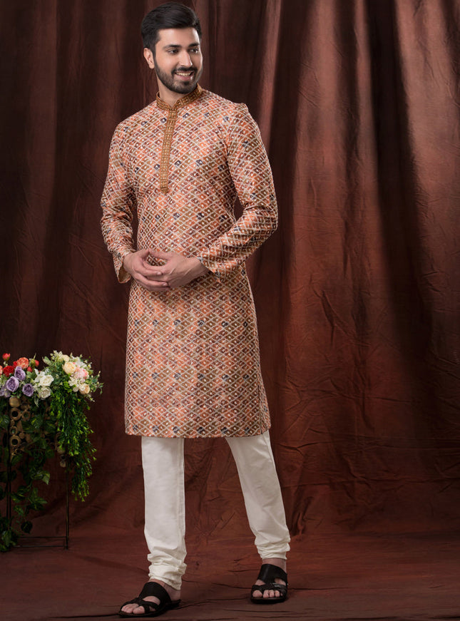 Multicolor Polyester Silk Embroidered Kurta Pyjama Set