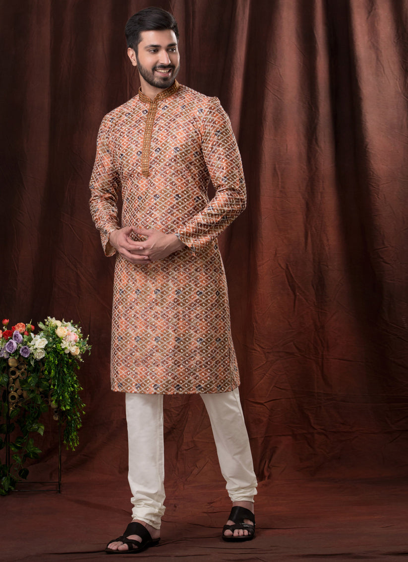 Multicolor Polyester Silk Embroidered Kurta Pyjama Set