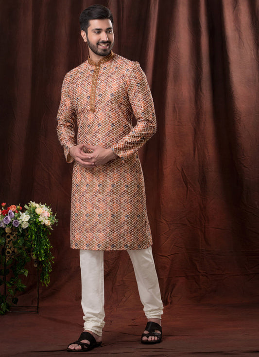 Multicolor Polyester Silk Embroidered Kurta Pyjama Set