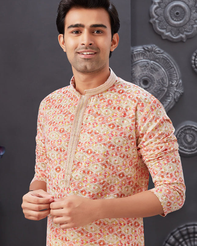 Multicolor Polyester Silk Embroidered Kurta Pyjama Set