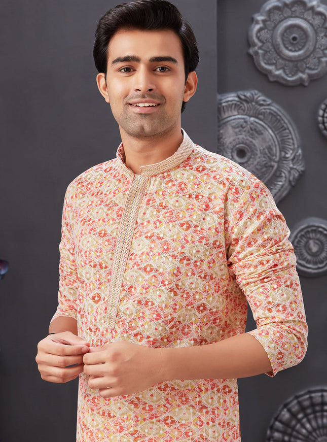Multicolor Polyester Silk Embroidered Kurta Pyjama Set