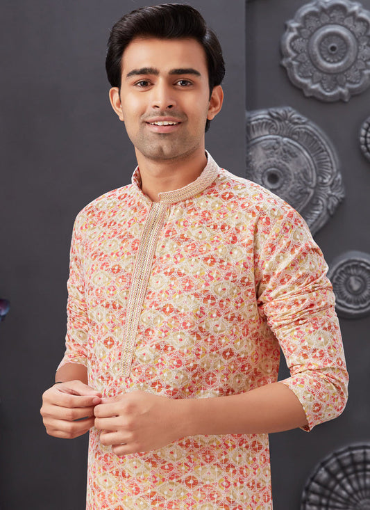 Multicolor Polyester Silk Embroidered Kurta Pyjama Set